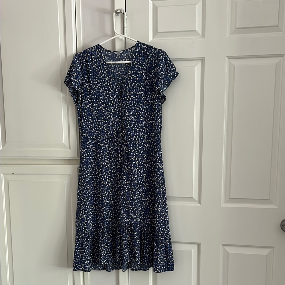 Rails Blue and White Ruffled Tiered Midi Dress